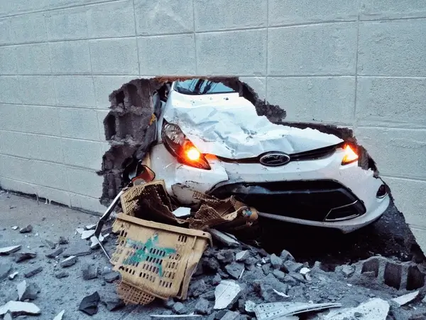 a car crashed into a wall